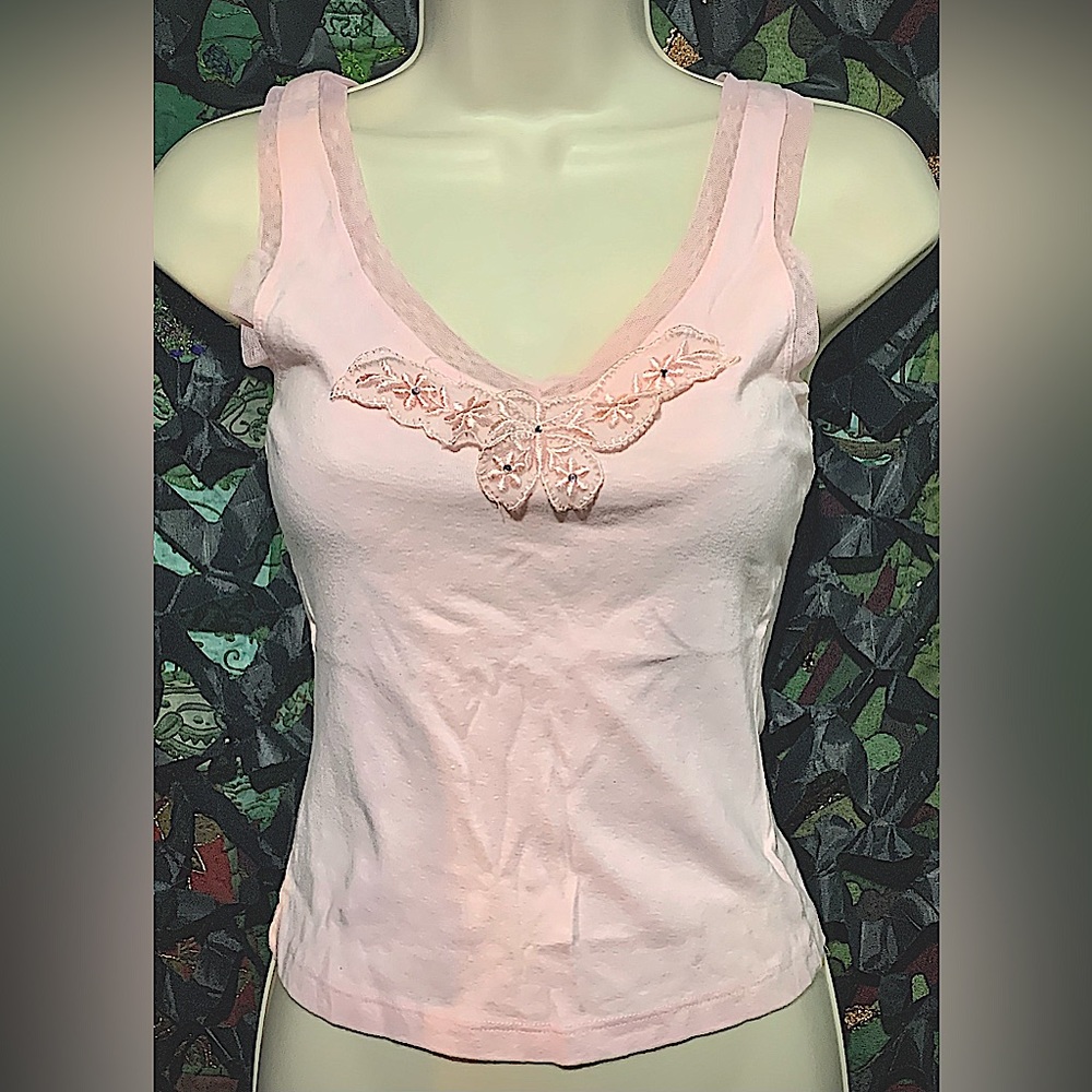 Pastel Pink Tank Top with Butterfly Center Detail